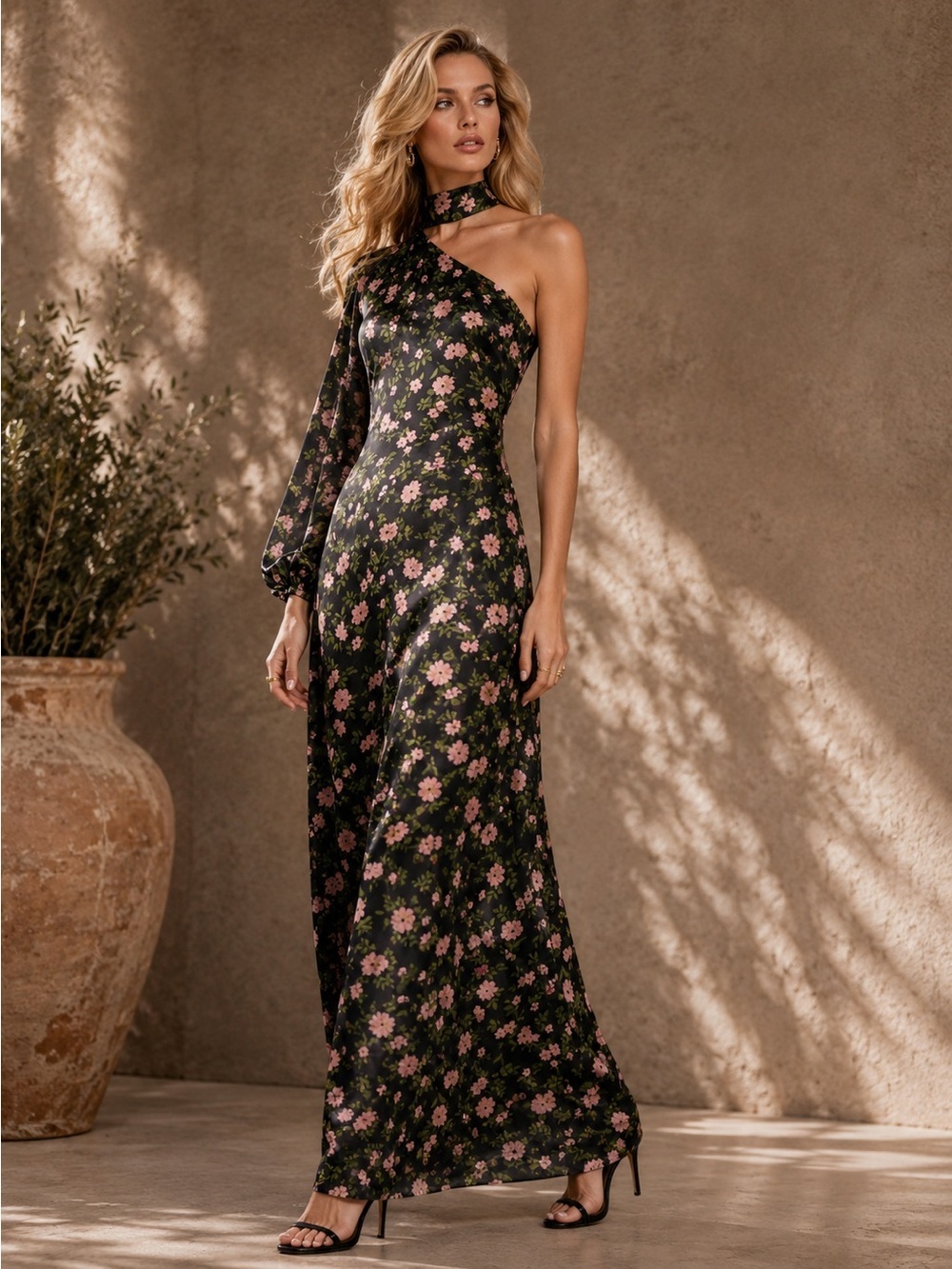 ZARA 100% Silk Asymmetric Floral Midi Dress – Size S